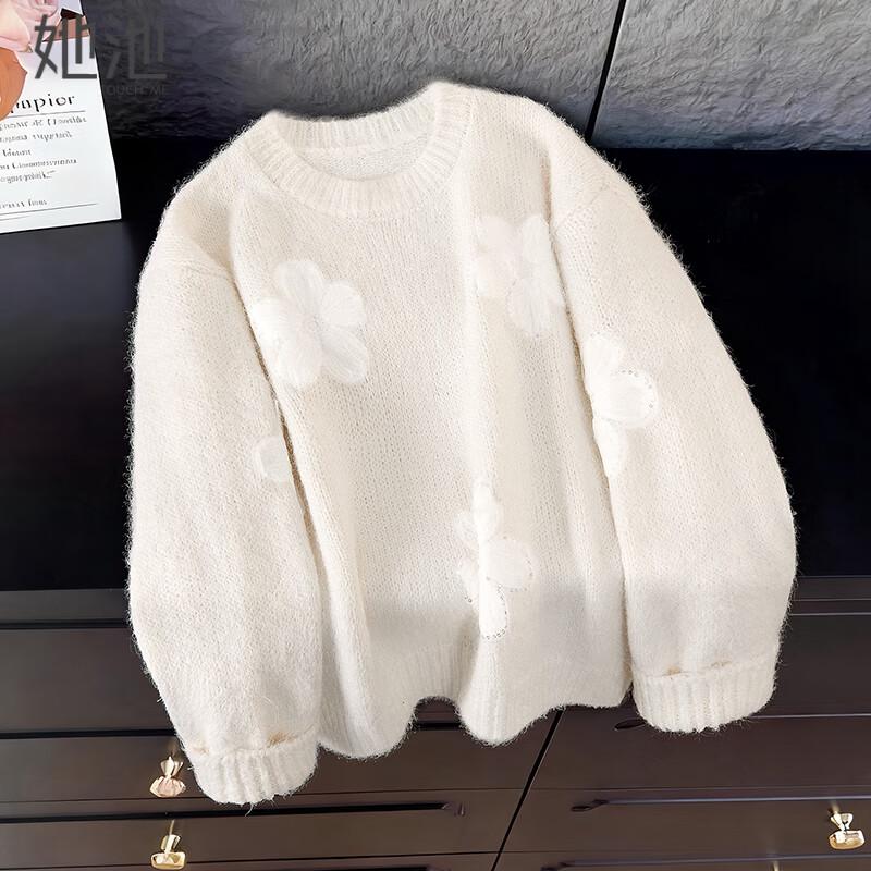 

Женский свитер из смесовой шерсти с цветочным вязаным узором One Size