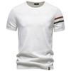 AIOPESON Herren T-Shirt 100% Baumwolle Gestreifte Ärmel Rundhals Smart Casual Old Money Basic T-Shirt Atmungsaktives Sommer Strickoberteil