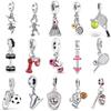 New Copper Charm Football, Baseball, Tennis Dumbbell Pendant, Suitable For European Bracelets And Women'S Jewelry