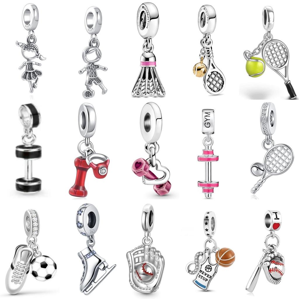 New Copper Charm Football, Baseball, Tennis Dumbbell Pendant, Suitable For European Bracelets And Women'S Jewelry