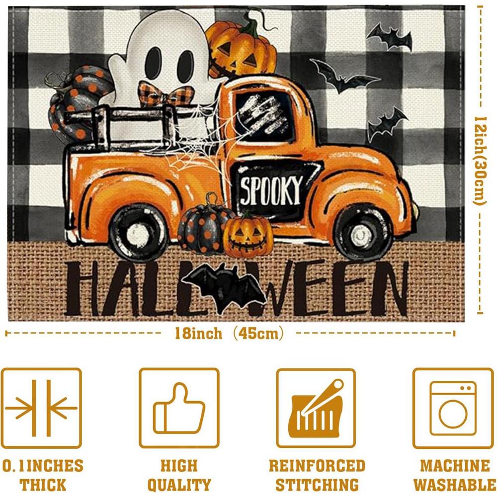 Halloween Table Mat Bat Ghost Gothic Pumpkin Placemat 4PCS Heat-resistant Non-slip Halloween Decor 45x30cm Farmhouse Insulation
