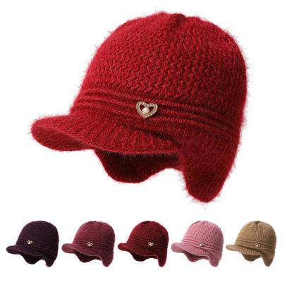 Winter New Style Velvet Warm Old Lady Hat Versatile Middle Aged and Elderly Mother Hat Women's Cold Proof Knitted Wool Grandma Hat