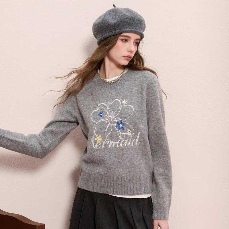 Women's Embroidered Letter Loose Knit Pullover