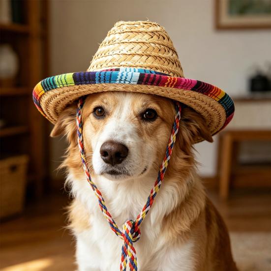 Carnival Hat, Mini Mexican Straw Hat, Natural Colorful Braided Edge Hat, Breathable Festive Party