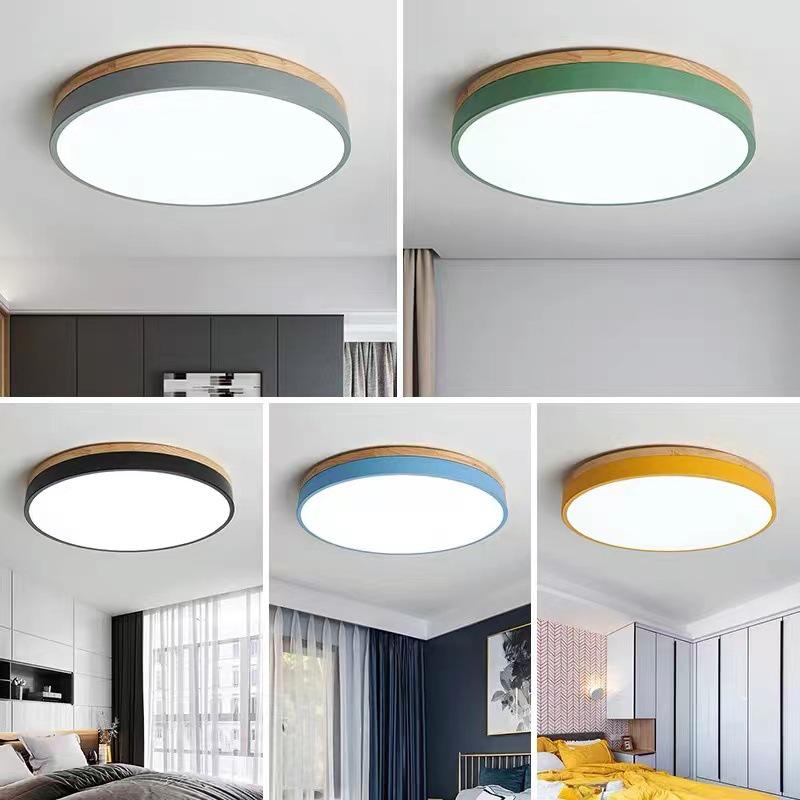 Japanese-Style LED Round Ceiling Light - Minimalist Wood Art for Bedroom & Living Room, Relaxed Nordic Warm Lighting