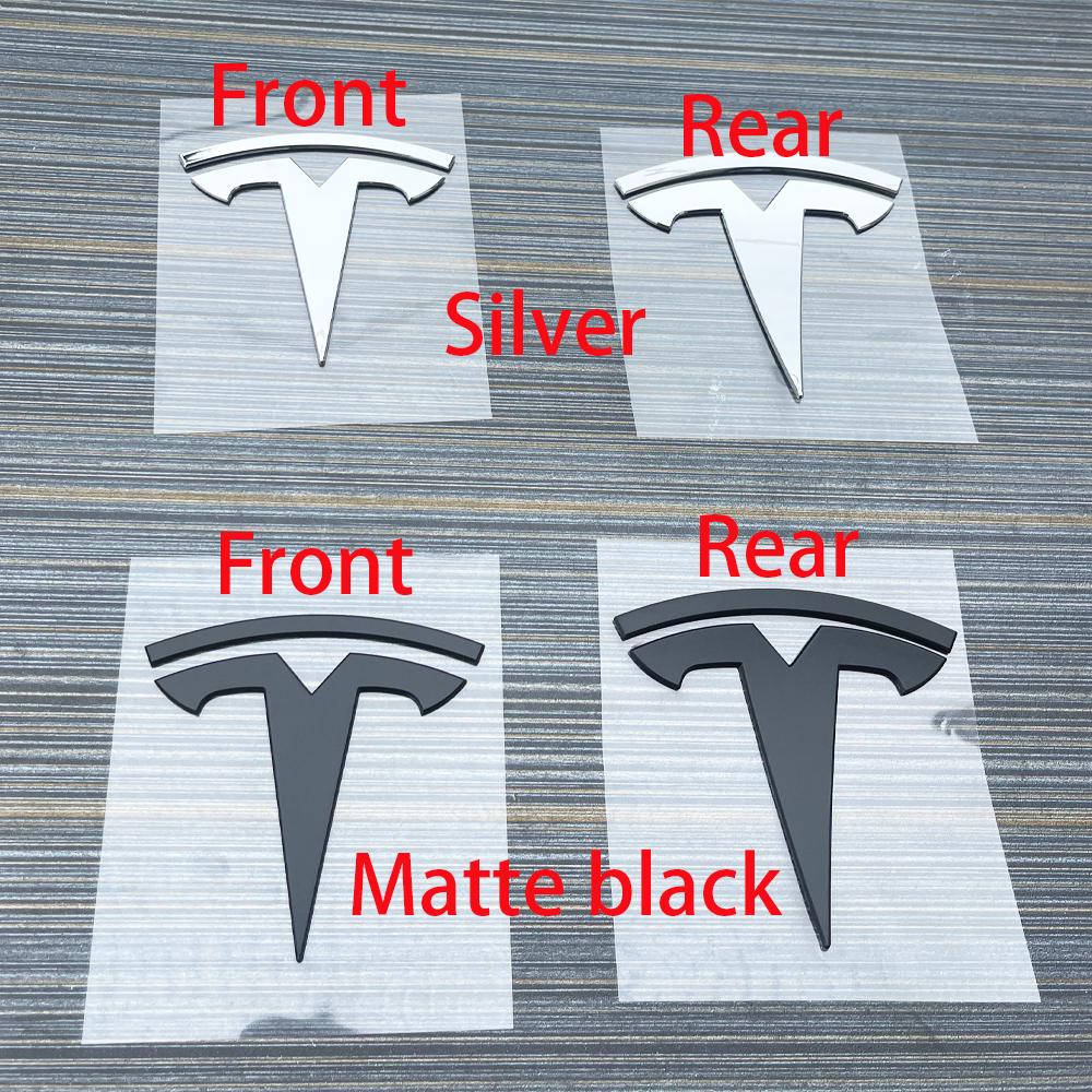 Tesla Model 3/Y Car Exterior Decoration Parts - Metal Blackened Logo Emblem Front Bumper & Rear Trunk Logo Replacement Kit