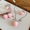 Mary Stainless steel zircon flocked strawberry earrings necklace sweetniche styleelegance jewelry suit