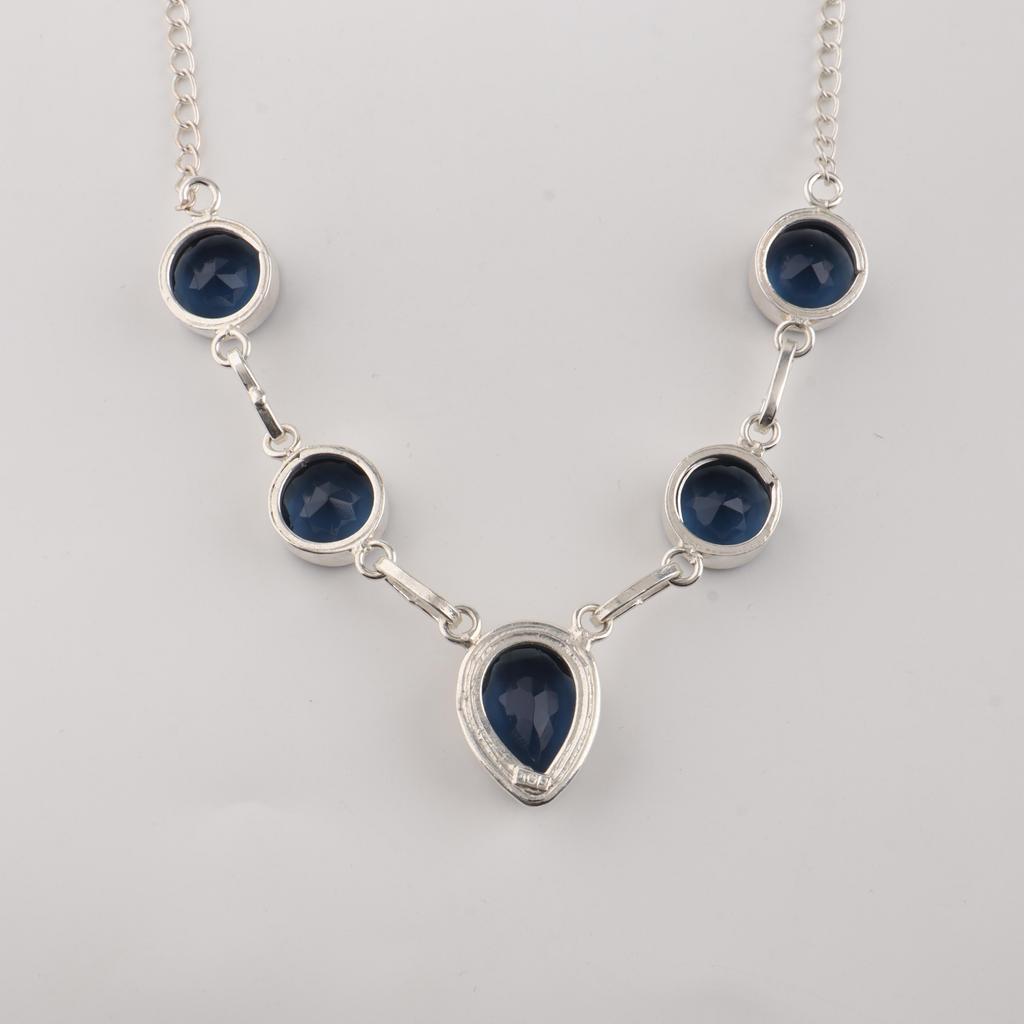 London Blue Topaz Gemstone Silver Necklace 16-8" 925 Sterling Silver Handmade Jewelry For Wedding Gift RN-3-16