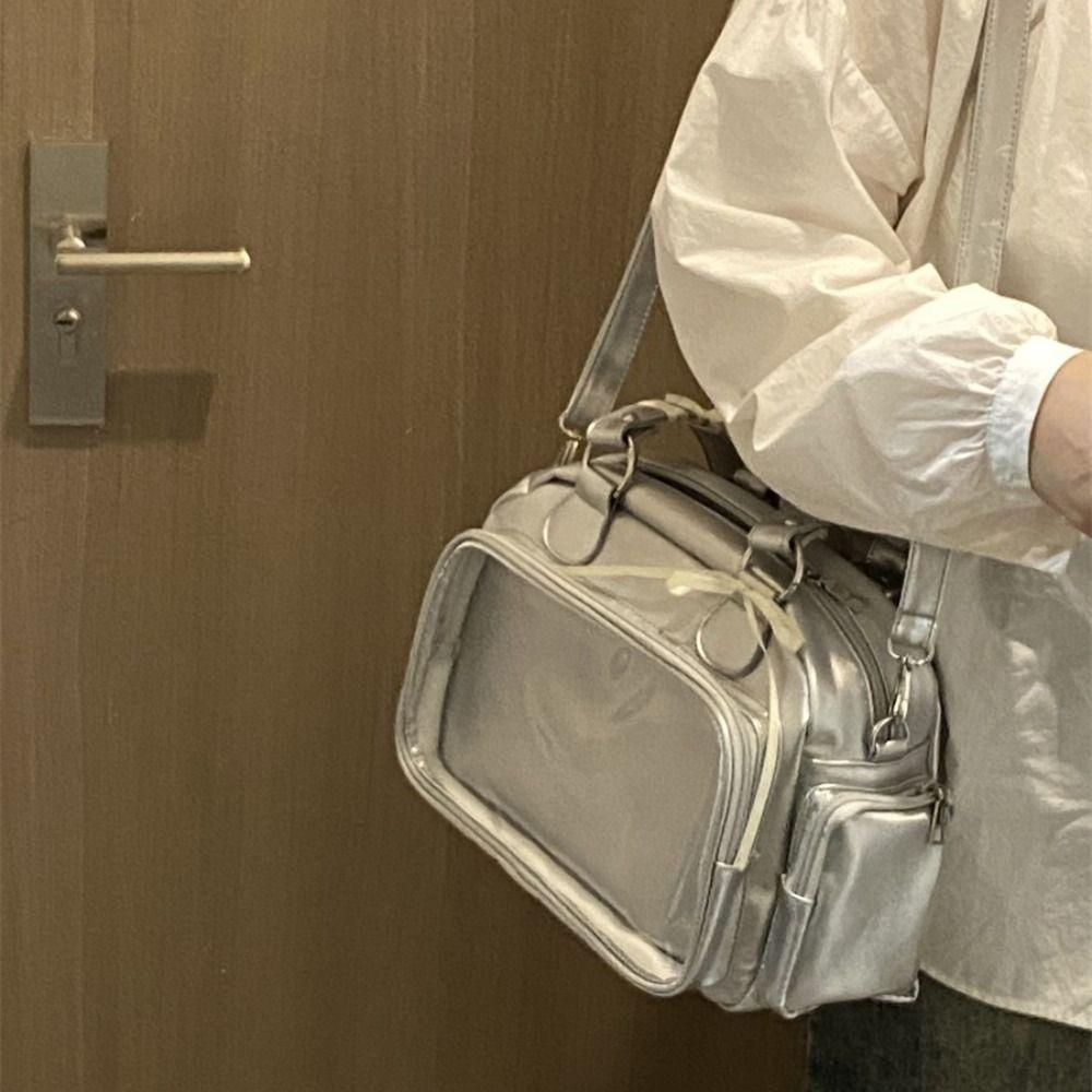 Preppy Style Transparent Pocket Shoulder Bag JK Bowling Bag Casual Cotton Doll Ita Bag  Outdoor