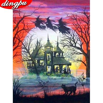 DIY Ζωγραφική με Διαμάντια Μάγισσα Καρτούν Μωσαϊκό Κέντημα με Διαμάντια Κάστρο Πλήρης Στρογγυλή Εικόνα