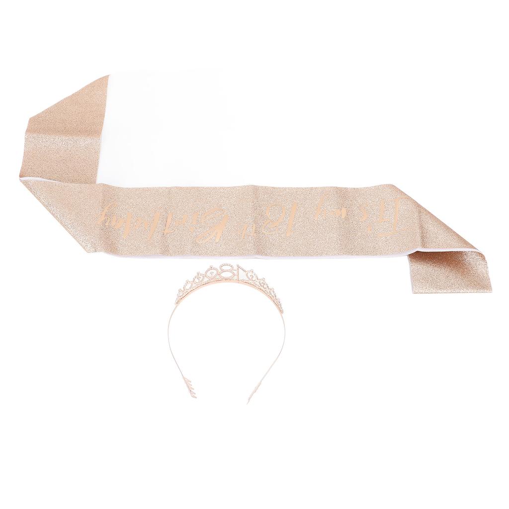 18th Birthday Sash and Crown Sparkling Rhinestone Rose Gold Lettering 18th Birthday Tiara for Girls