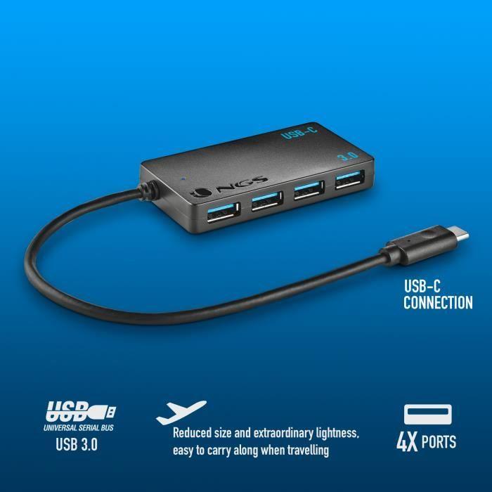 HUB USB-C - NGS - WONDER IHUB4 - 4 Ports USB 3.0 - Transfert À Grande Vitesse - Compact Et Léger
