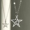 Double Hollow Star Pendant Necklace for Women, Minimalist Silver Tone Star Jewelry, Dainty Everyday Necklace