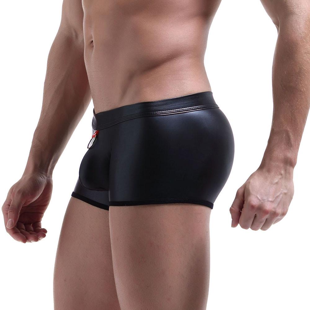 Mens Sexy Underwear Imitation Leather Rings Lacquer Plain Pants Sexy Underpants