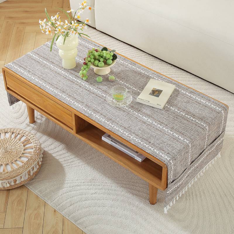 Nordic Home Modern Cotton Linen Rectangular Tablecloth With Non Slip Back For Living Room Decor