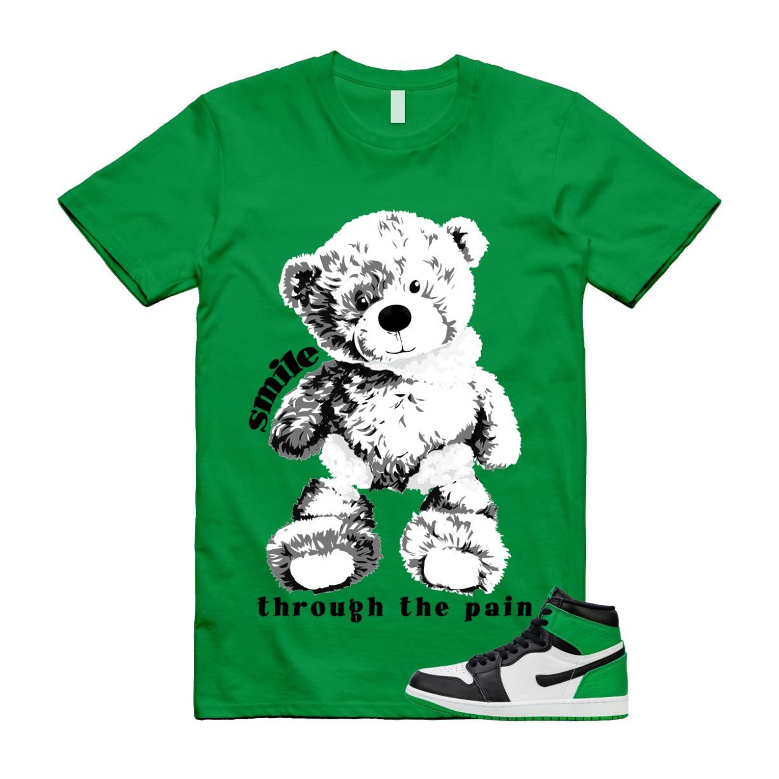 1 Lucky Green White Black High T Shirt Match SMILE 2XL