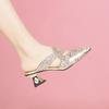 Fashion Square Heel Slippers Fall New Pointed Toe Shallow Mouth Cutout Breathable Sequin Non-Slip Wear-Resistant High Heels