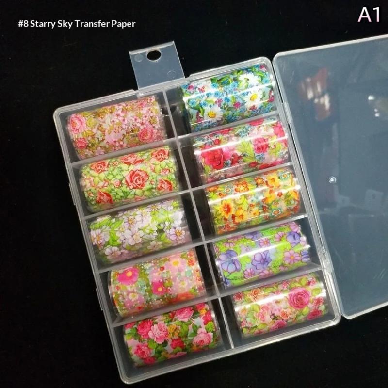 

10 Rolls Flower Rose Nail Foils For Transfer Paper Floral Sliders Butterfly Nail Art Stickers Decal Nail Art Decorations