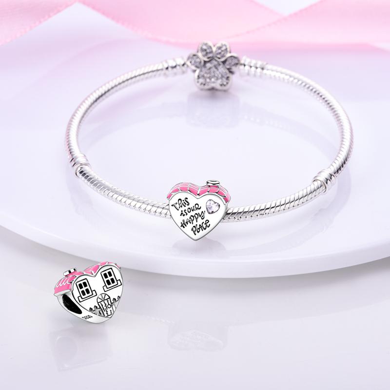 Original Charmscopper Pink Glückliches Herzförmiges Haus-Perlen Passend für Charm-Armbänder Für Frauen Schmuckherstellung Feine Geschenke