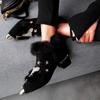 Pointed Head Hairy Shoes Women's Big Size Padded Thick Heel Thick Single Shoes Fall and Winter Warm Cotton Shoes