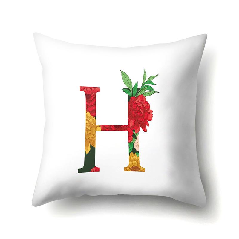 Polyester Pillowcase Watercolor Flowers Car Decoration Print 26 English Letters Home Cushion Cover