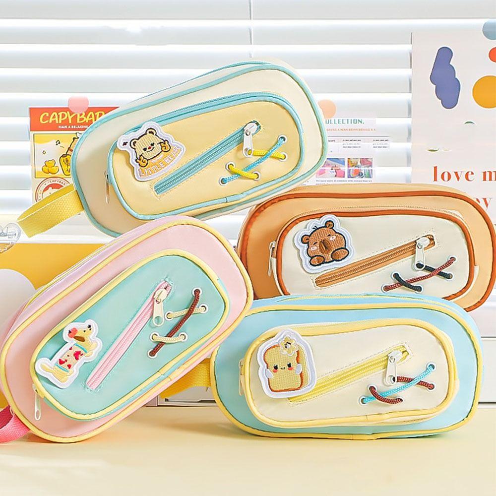 Large Capacity Pen Bag Hand-held Pencil Bags Dopamine Contrast Pencil Case  School Office Supplies