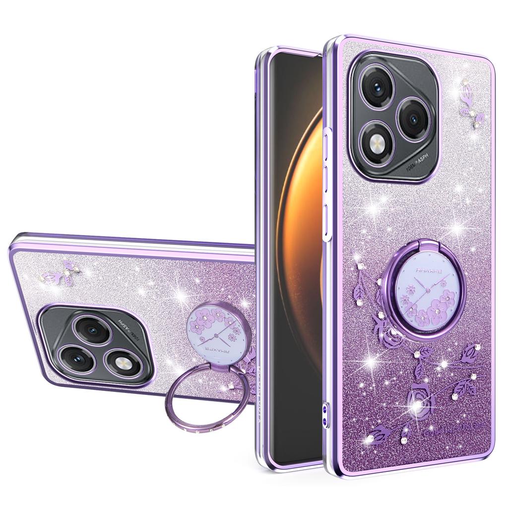 KADEM For Honor 400 Lite 5G Case Ring Kickstand TPU Flowers Phone Cover Gradient Glitter