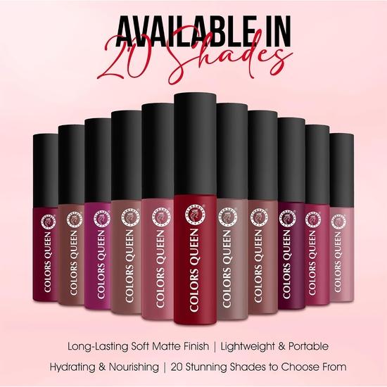Colors Queen Mellow Matte Lip Cream, Long Wear Liquid Matte Lipstick, Velvety Soft Finish, Weightless Formula (18 - Rouge)