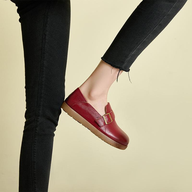 The First Layer of Cowhide Spring Casual Women's Retro Polishing Color One-pedal Small Leather Shoes Genuine Leather Women