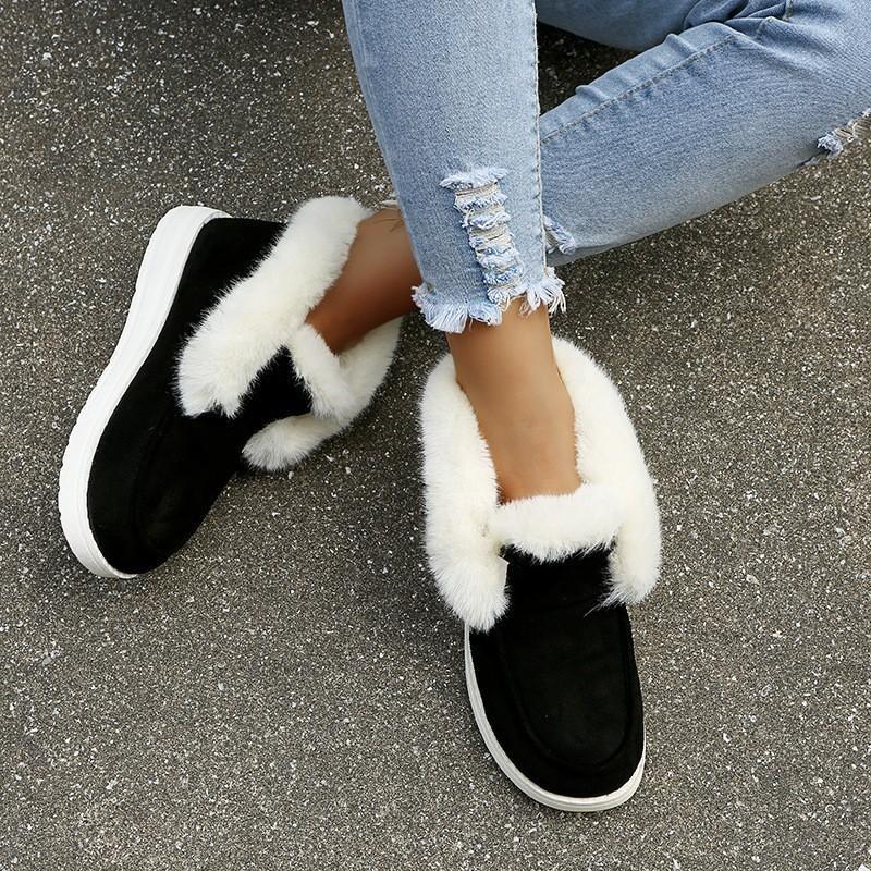 Autumn and Winter New Solid Color Suede Cotton Shoes Casual Snow Shoes Low Top Suede Women's Cotton Shoes