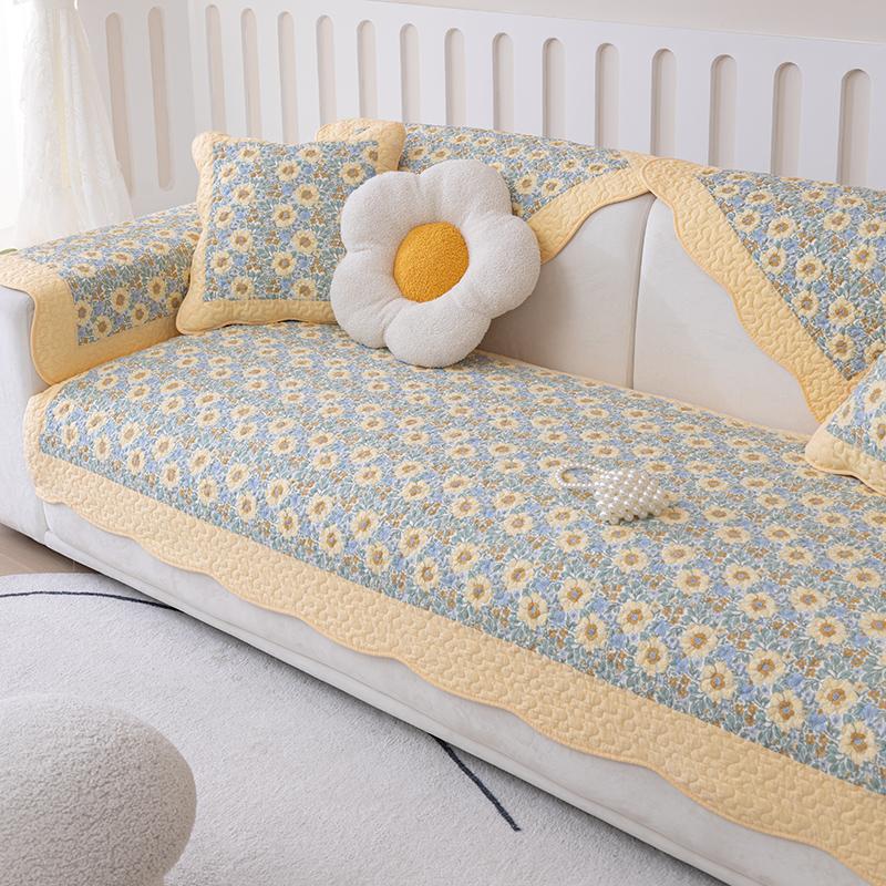 Fresh and Versatile All Season Small Floral Fabric, Pure Cotton Sofa Cushion, Anti Slip Seat Cushion, All Cotton Sofa Seat Cushion Towel