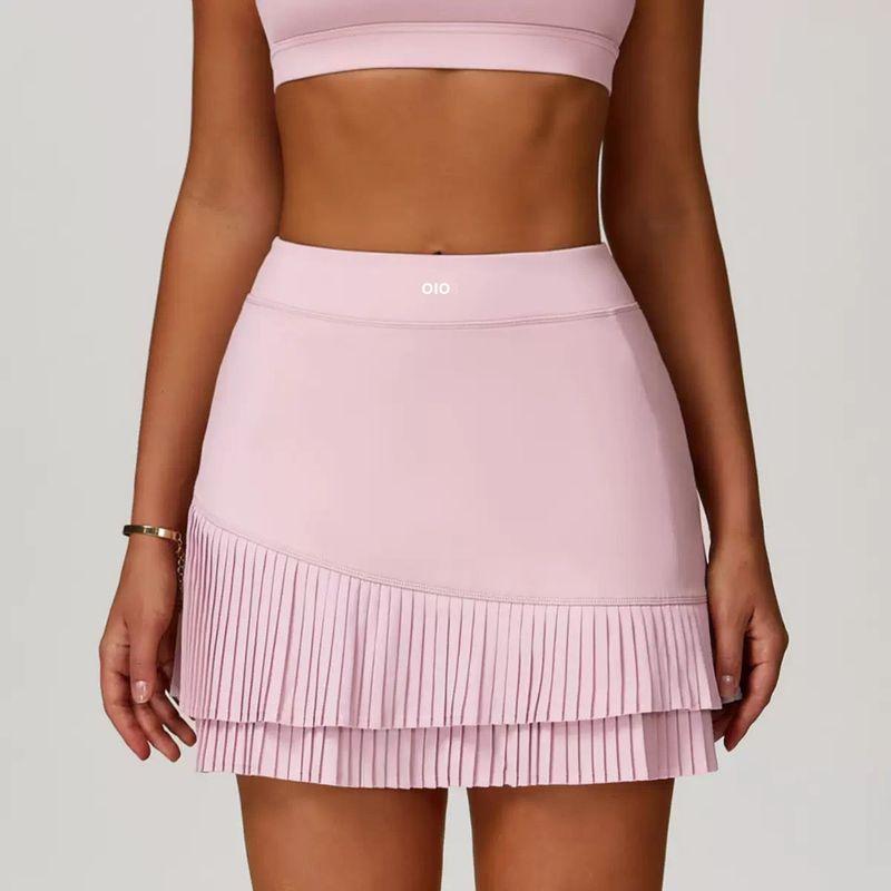 Oiob Sports Set Women False Two-Piece Suit Short Short sleeve T-shirt Top With Chest Pad Quick-Drying Feather Tennis Skirts