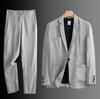 Men's Light Gray Linen Suit Set Single Breasted Jacket with Matching Pants Casual Business Wear
