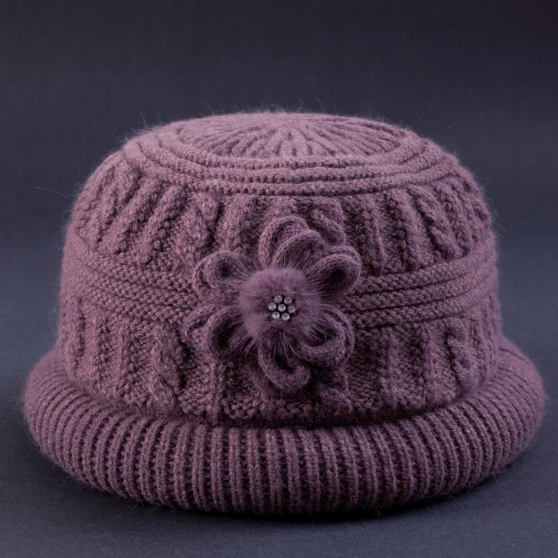 Warm Wool Knit Hat & Scarf Set for Middle-Aged & Elderly Ladies - Thickened Velvet for Autumn & Winter