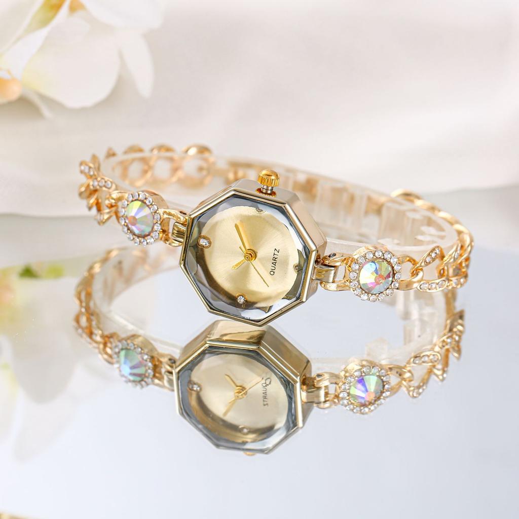 Nové Retro Dámské Hodinky Lehký Luxus Značky Osmiúhelníkový Ciferník Vystavovaný Diamanty Duhový Náramek Křemíkové Náramkové Hodinky Dámské Hodiny