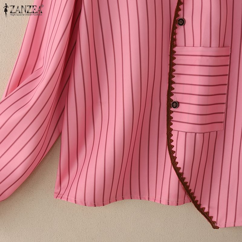 ZANZEA Women Stripe Print Loose Casual Long Sleeve Blouse