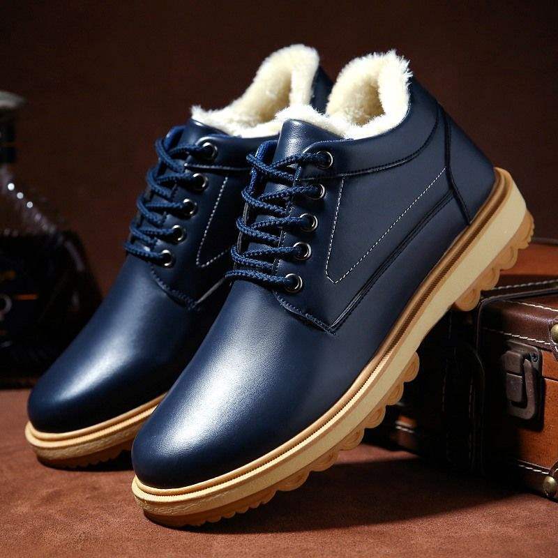 Cotton Shoes Men's Autumn Warm Casual Men's Leather Shoes Korean Version Waterproof Work Shoes Dad Shoes
