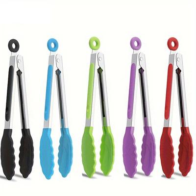 Silicone Food Tongs BBQ Grilling Tong Kitchen Cooking Salad Bread Serving Tong Non-Stick Barbecue Clip Clamp Stainless Steel Too