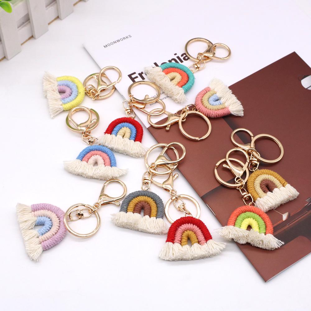 Nordic Rainbow Woven Tassel Keychain Pendant - Ethnic Style Ornament for Bags & Cars