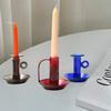 European-style Creative Colored Glass Candlestick Round with Handle Transparent Retro Home Candlestick Living Room Home Decor