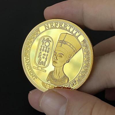 Egyptian Nefertiti, Metal Commemorative Medal, Sphinx, Coins, Pyramid Culture, Gold Plating, Silver Plating