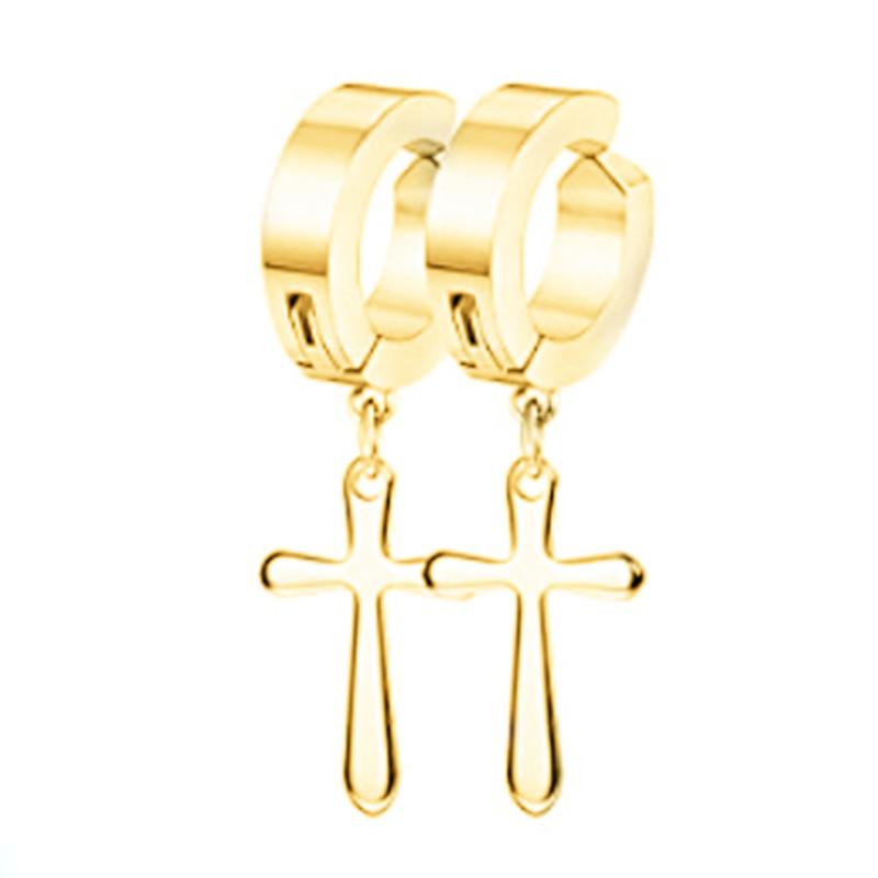 WKOUD 2PCS Stainless Steel No Piercing Cross For Men Kpop Clip On Cross Earring Gothic Punk Fake Ear Cuff Cross Earring Dangle