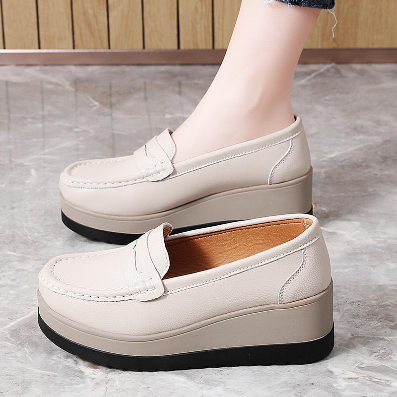 Ladies Platform Loafers Casual Elegant Black Leather Women Thick Sole Shake Shoe Plus Size