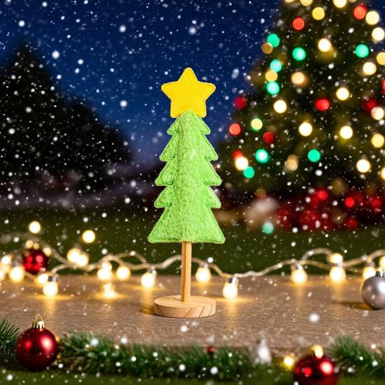 Small Tabletop Christmas Tree Ornament with Wooden Base Mini Artificial Christmas Tree Holiday Home Decoration