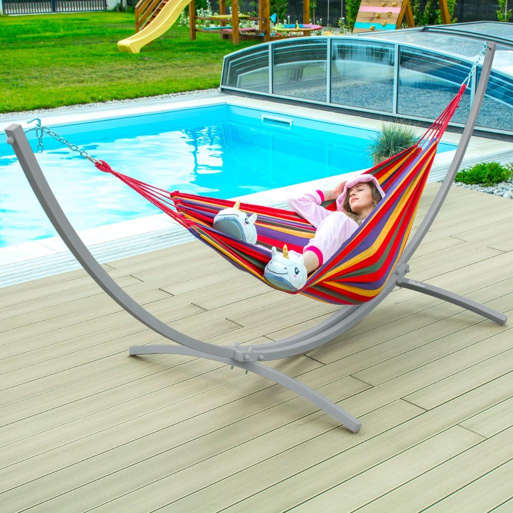 Hammock Frame, Garden Hammock Stand, Two-person, Metal, Gray, Strong, 250 Kg