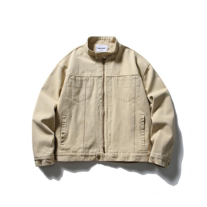 XANYP Men s Retro Heavyweight Washed Canvas Harrington Jacket - Stand Collar, Casual Style for Spring and Autumn L бежевый