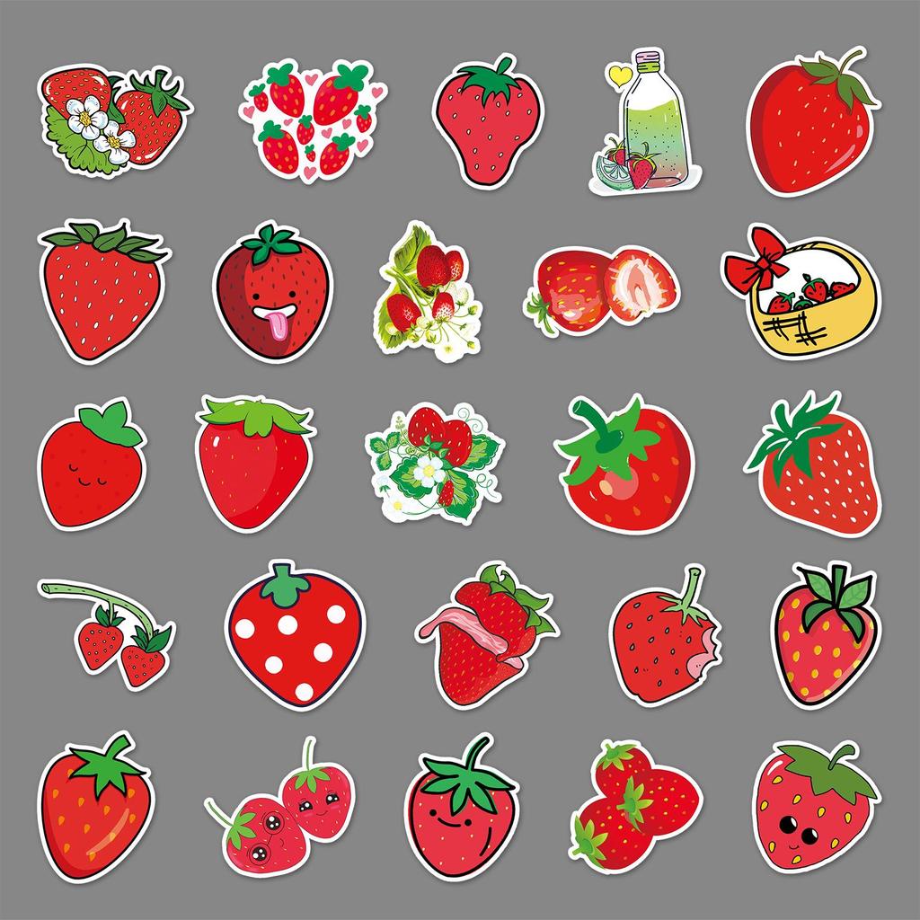 50pcs Strawberry Graffiti Cartoon Fruit Stickers for DIY Skateboard, Luggage, Guka Diary.