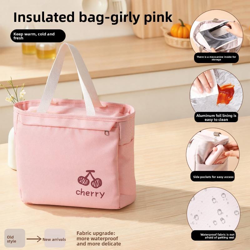 

Lunch Box Insulated Bag, Hand-held Insulated Lunch Box Bag, Thickened Insulated Bento Bag, Student Large-capacity Aluminum Foil Bag with Rice Bag 23*14*20cm рожевий