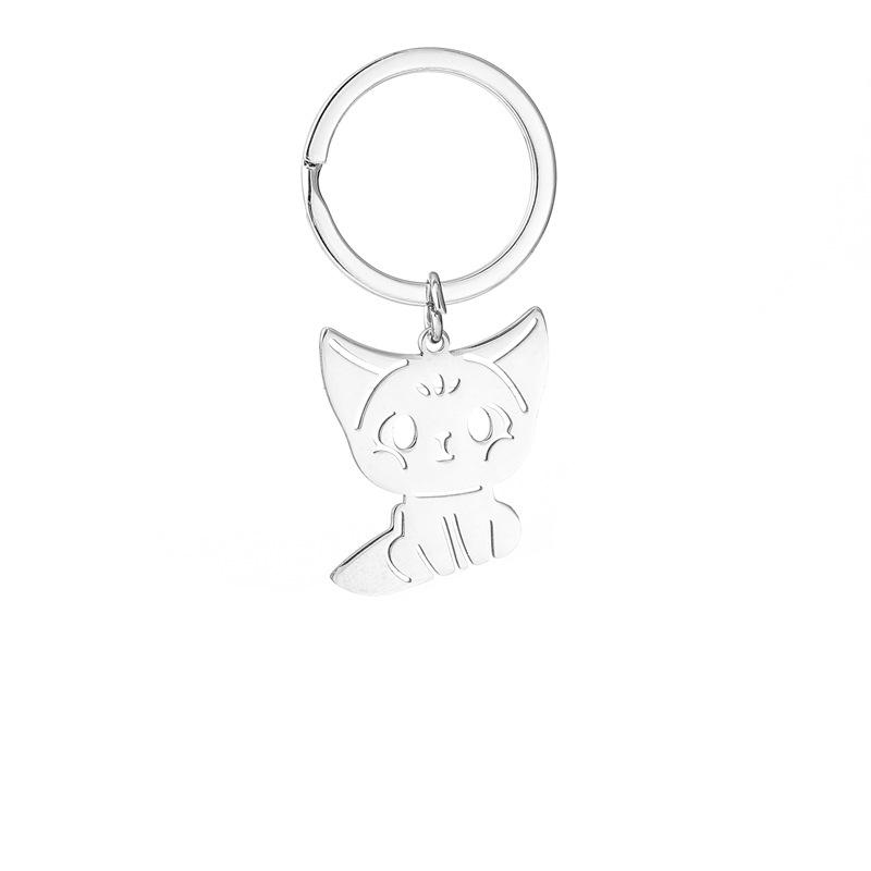 Gold Silver Black White Splicing Cat Stainless Steel Keychain Cute Cartoon Design Fashion Couple Pendant Practical Backpack Decoration