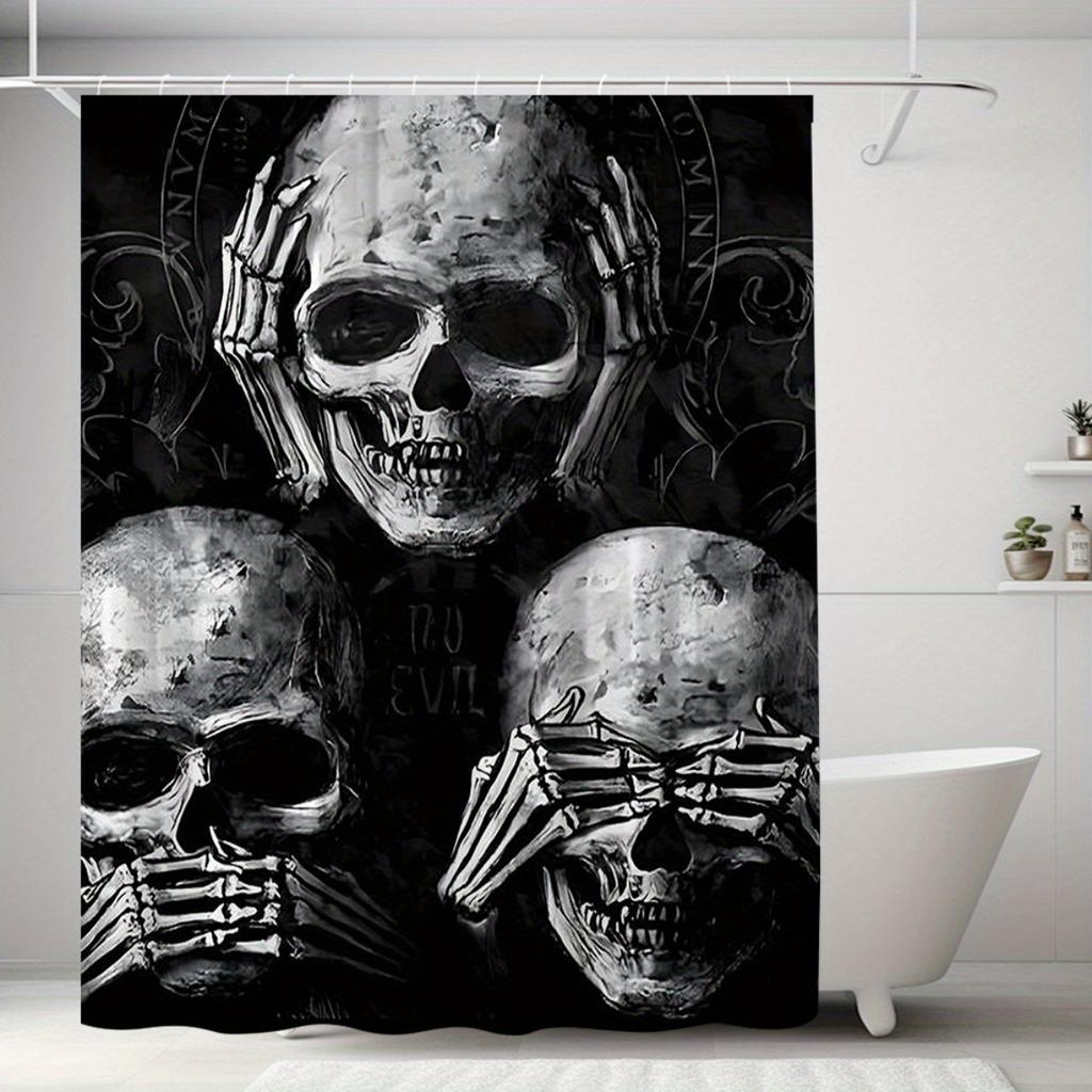 1pc Gothic Skull & Hand Design Shower Curtain - Extra Wide Polyester Bathroom Decor with Digital Print, Machine Washable, Blac